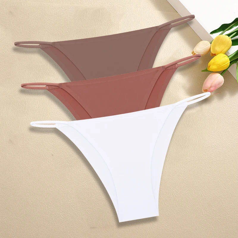 3Pcs/Set Women Seamless Panties Sexy Ultra-thin Briefs Female Ice Silk No Trace Underwear Low Rise Solid Color Soft Lingerie undergarments