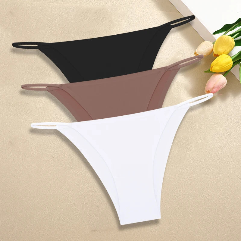 3Pcs/Set Women Seamless Panties Sexy Ultra-thin Briefs Female Ice Silk No Trace Underwear Low Rise Solid Color Soft Lingerie undergarments