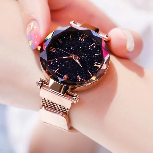 Womens Fashion Starry Sky Watches Magnet Buckle Mesh Belt Diamond Quartz Watch Women Dress Clock watch