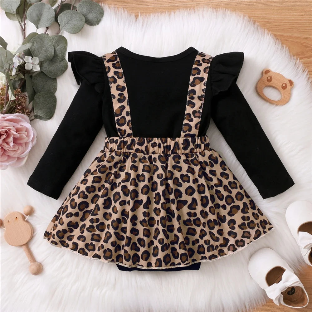 0-18Months Newborn Baby Girl Dress with Bow Long Sleeve Leopard Dresses Onesie Clothing Autumn Infant Fashion Cute Jumpsuit infants girls