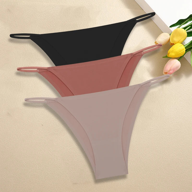 3Pcs/Set Women Seamless Panties Sexy Ultra-thin Briefs Female Ice Silk No Trace Underwear Low Rise Solid Color Soft Lingerie undergarments