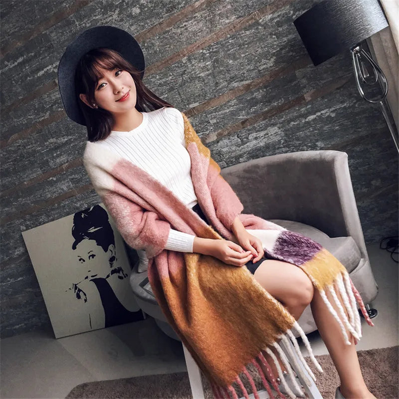 Cashmere Scarf Women Winter Thick Pashmina Warm Shawl Wrap Design Abstract Flower Tassel Blanket Neckerchief Poncho Stoles scarf and shawl