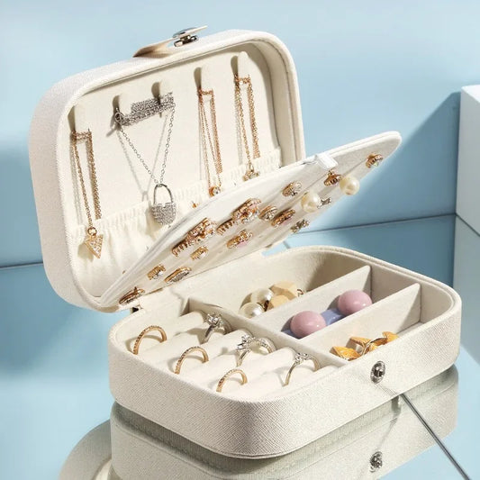 Portable Jewelry Box Jewelry Organizer Display Travel Jewelry Case Boxes Button Leather Storage Zipper Jewelers jewellery box