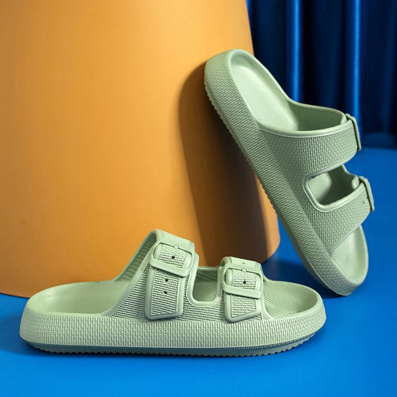 Fashion Buckle Thick Platform Slippers Women Home Soft Sole eva Cloud Slides Sandals Woman  Summer Non Slip Beach Flip Flops slipper