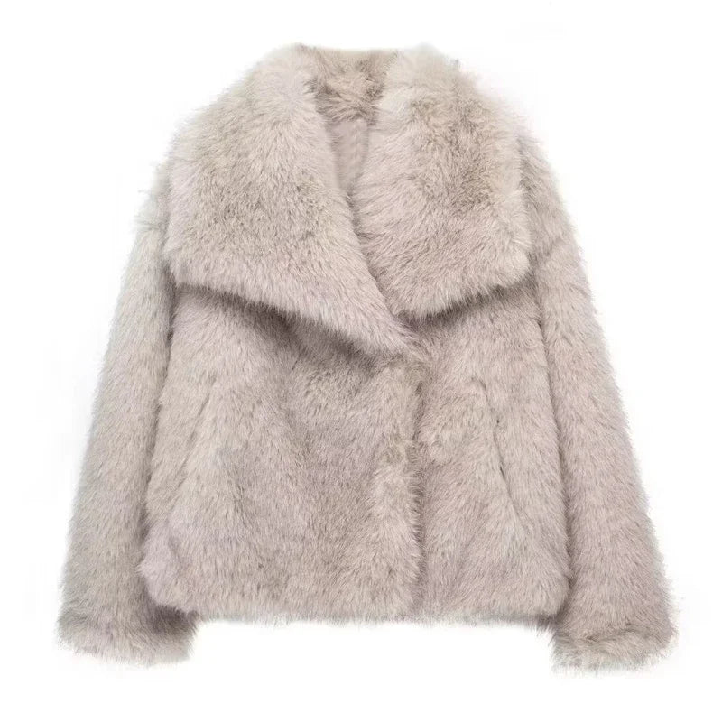 Woman Autumn Winter Faux Fur Coat Plush Fluffy Women's Jacket New in Outerwears White Red Gray Black Wool Blends Coat