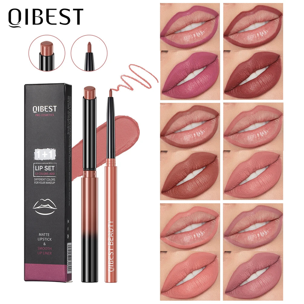 2pcs Lipstick Lipliner Pen Set Matte Velvet Lip Liner Pencil Contour Makeup Sexy Red Lip Stick Long Lasting Cosmetics  lips