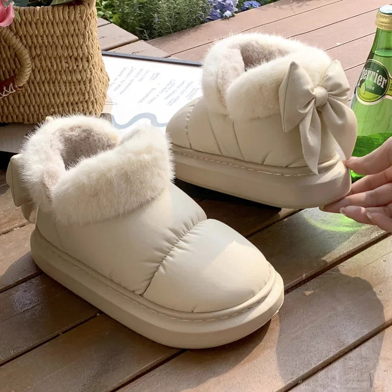 Cute Warm Ankle Boots Winter Women's Bow Warmth Plush Bow New Waterproof Down Cloth Short Barrel Snow Boots ankle boots