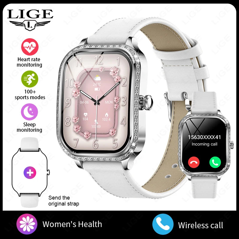 Fashion Women Smart Watch 1.75inch Curved Screen Sport Bracelet BT HD Calling Clock IP68 Waterproof Diamond Case Smartwatch watch