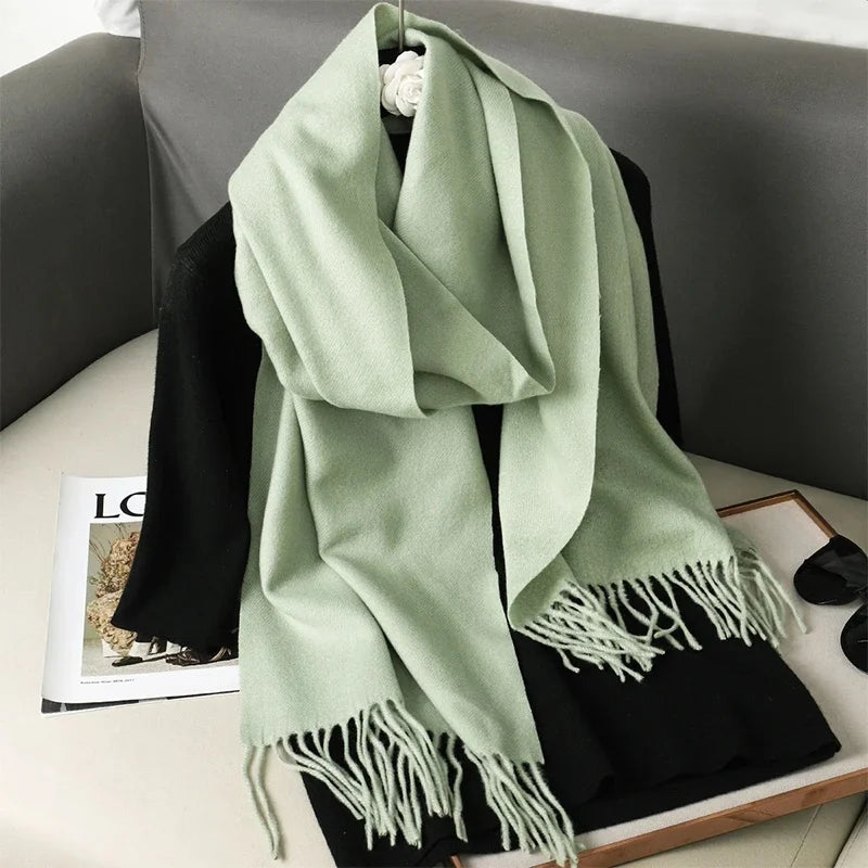 62Color Solid Women Winter Scarf Warm Thicken Cashmere Shawl Outdoor Fashion Luxury Tassels Pashmina Lady Wrap Windproof Scarves scarf and shawl