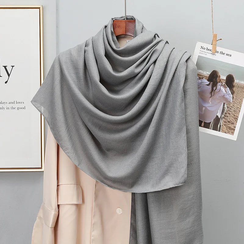 Plain Stripe Cotton Scarf for Women Winter Warm Tassel Linen Pashmina Scarves Hijab Lady Foulard Shawls Wraps Female Bandana New scarf and shawl