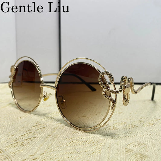 Vintage Round Sunglasses Women Oversized Luxury Brand Shades Metal Big Frame Eyewear Irregular Sun Glasses For Ladies UV400 Glasses