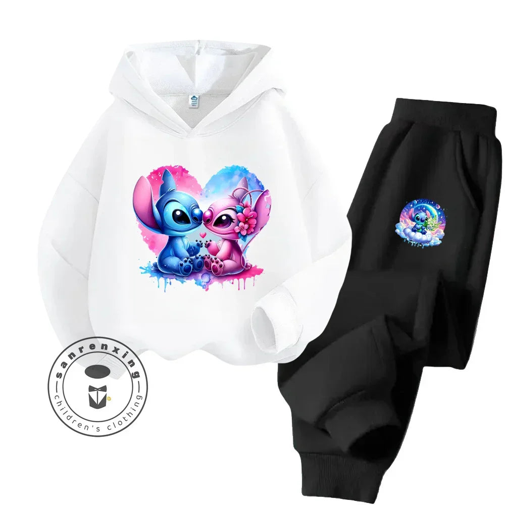 Cartoon Stitch Fall Winter Fashion Kawaii Sports Hoodie Set for Boys Girls Kids with High Quality Wear Resistant Cheap Fashion boys dress