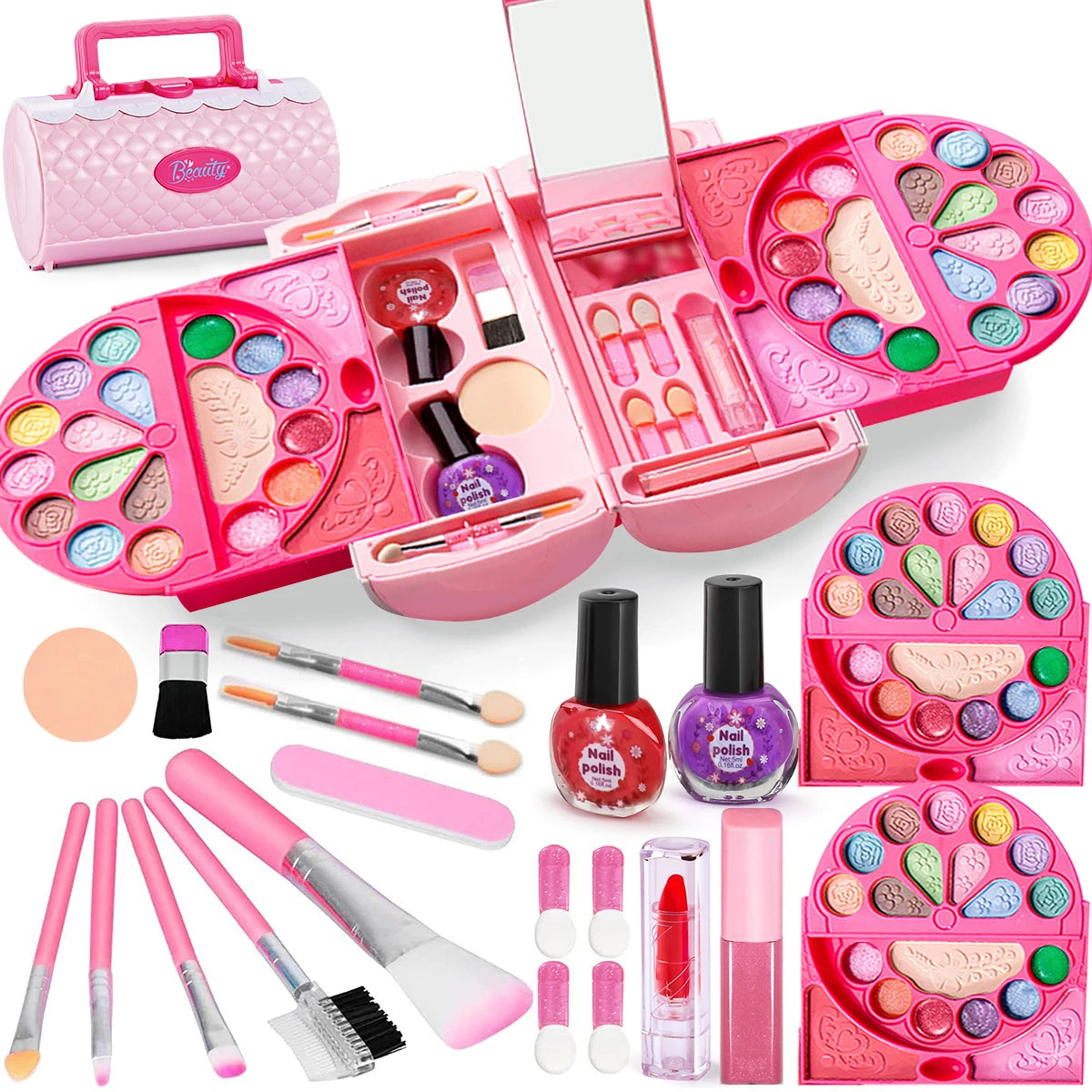 Kids Makeup Kit for Girls, 60 Pcs Little Girls Princess Toys Real Washable Pretend Play Cosmetic Beauty Makeup Set, Non-Toxic kids makeup