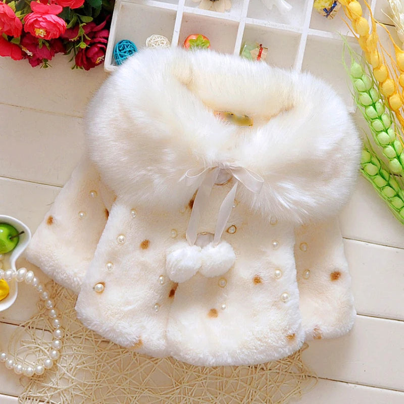 Baby girl clothes 0-3Y winter coat thick warm wool fur coat girl wool sweater coat pearl princess coat Kids Cute Coat Clothes infants girls