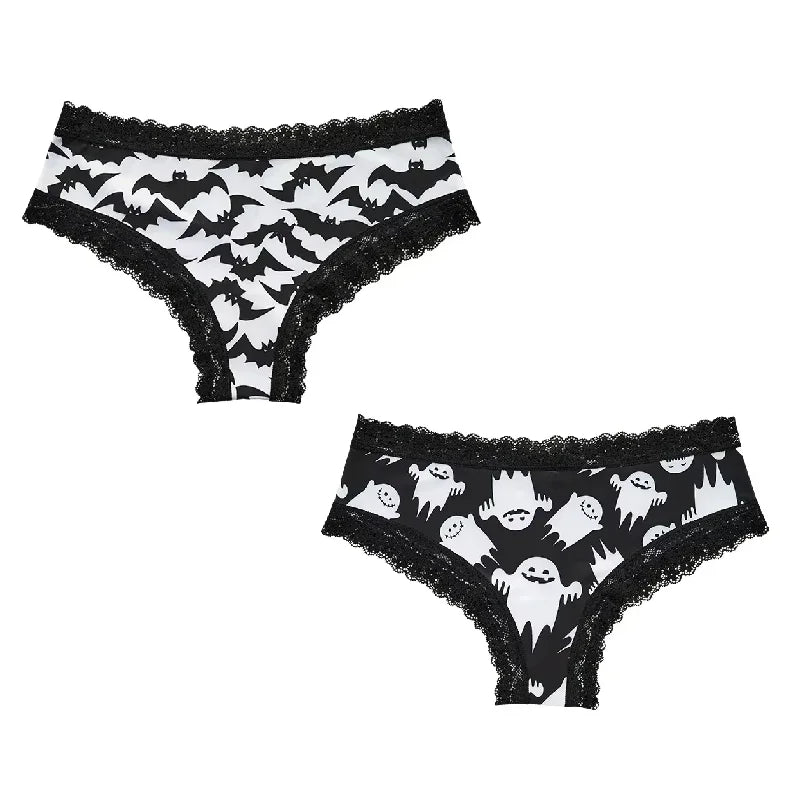 2Pc Set Lingerie Woman Sexy Underwear Lace Female Underwear Ghost Bat Butterfly Gothic Style Breathable Panties For Women undergarments