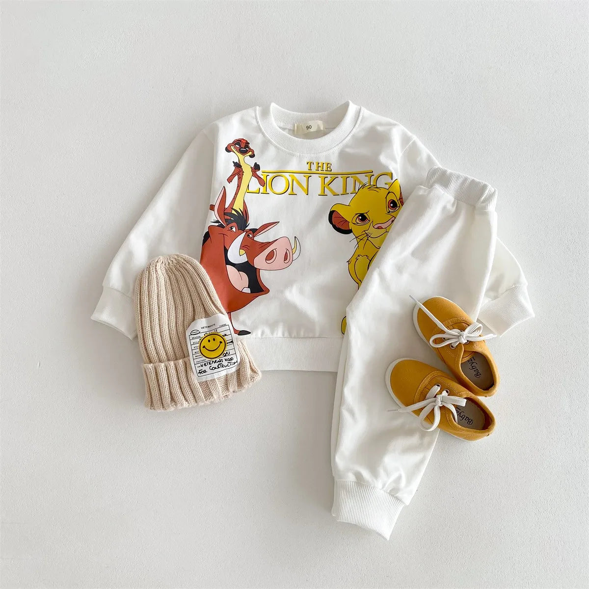 Cartoon printed Simba sportswear Disney loose and fashionable children's long sleeved pants for boys and girls set boys dress