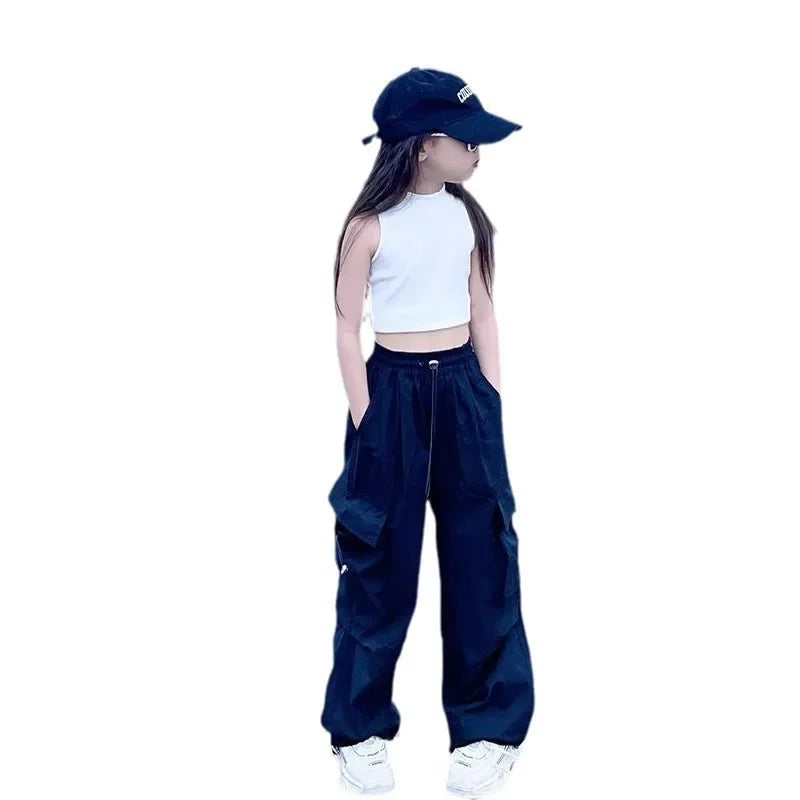 Trendy Cargo Pants For Boys Girls 6-12 Years Old Spring Autumn New Style Jazzy Street Dance Bell Bottoms Kids Pants bottoms girls