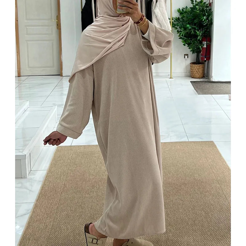 Corduroy Abaya Winter With Side Pocket Thick Warm Ramadan Islamic Clothing High Quality Muslim Women Long Sleeve Modest Dress abaya