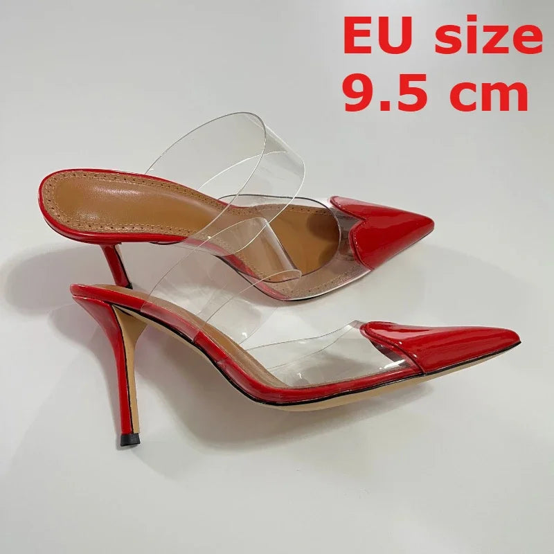 Pointed Toe Heart High Heels Mules Sandals Slipper for Women  Black White Red Shoes heel shoes