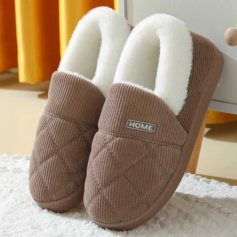 Comwarm New Women Slippers Winter Warm Plush Fur Antiskid Cloud Slippers Outdoor Breathable Thick Flat Sole Soft Home Slipper