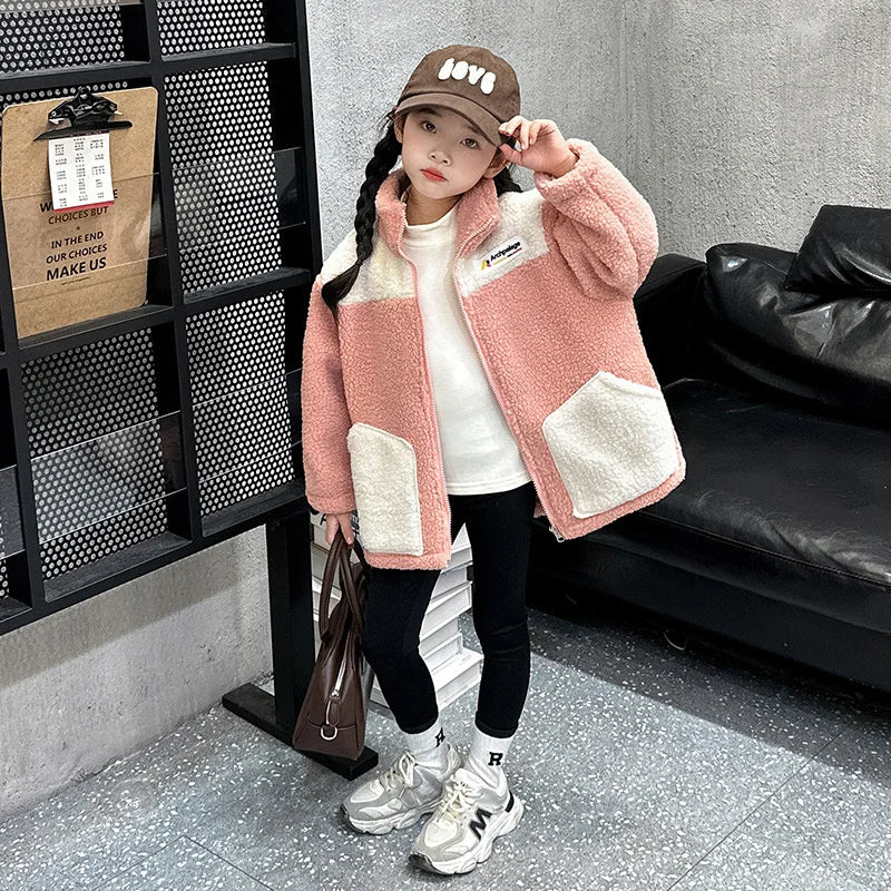 Children LambWool Warm Outerwear Boys Girls Autumn Winter Jackets Kids Plus Velvet Outer Clothing New Fashion Casual Coats girls jackets and coats