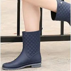 Rain Boots ladies Rubber Warm Shoes New Plaid Casual Rain Boot Water Shoes