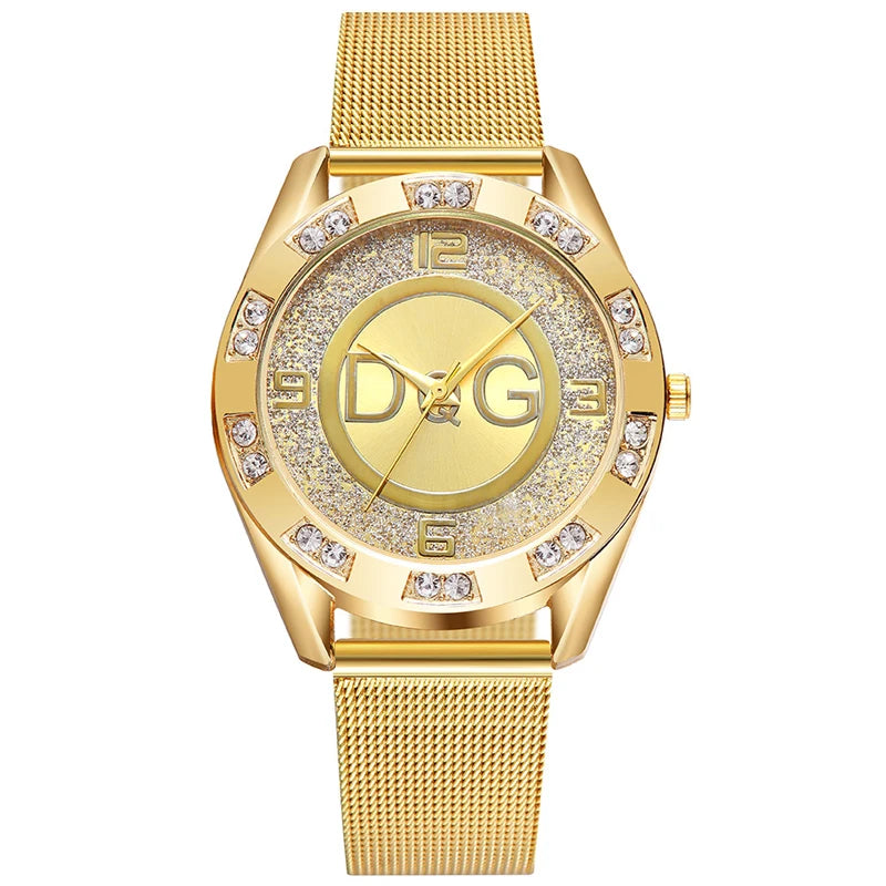 Fashion Luxury Watch DQG Crystal Quartz Female Watch Gold Silver Stainless Steel Ladies Dress Watch  Zegarek Damski watch