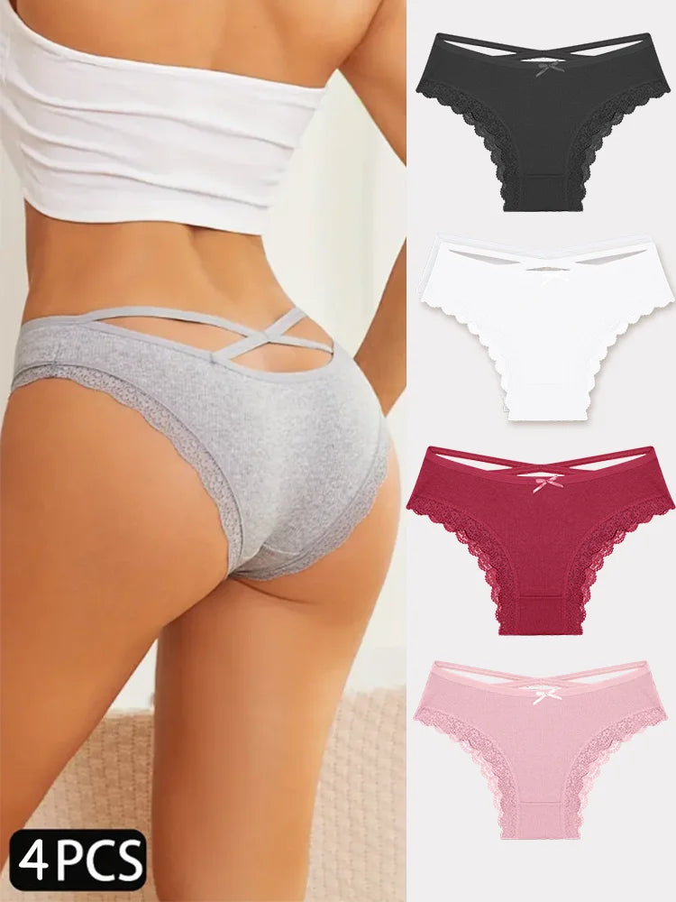 4PCS Women's Cotton Briefs Sexy Female Underpants Elasticity Comfortable Underwear Panties Lingerie S-XL  Solid Color Intimate undergarments