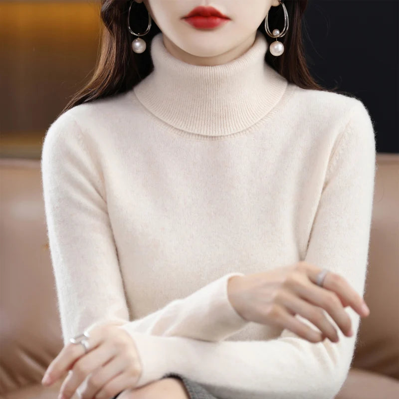 100% Merino Wool Cashmere Sweater Women Knitted Sweater Turtleneck Long Sleeve Pullovers Autumn Winter Clothing Warm Jumper Tops sweater