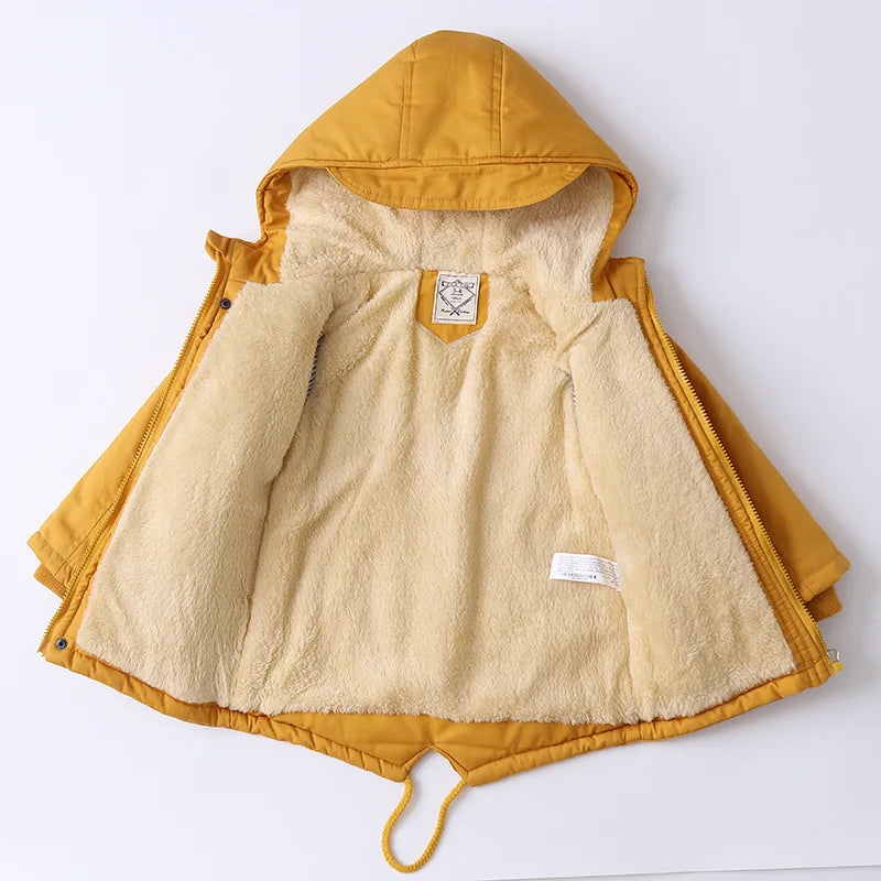 Autumn Winter Children Boy Jacket Coat Hooded Plus Velvet Thicken Warm Jacket For Girl 3-10 Year Kids Girl Parka Outerwear boys jackets and coats