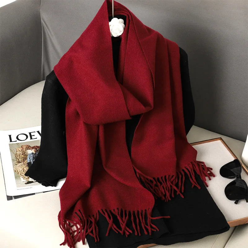 62Color Solid Women Winter Scarf Warm Thicken Cashmere Shawl Outdoor Fashion Luxury Tassels Pashmina Lady Wrap Windproof Scarves scarf and shawl