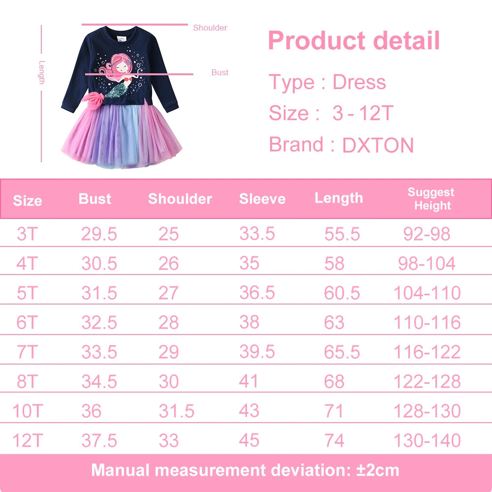 DXTON Children Sweater Dress For Girls Mermaid Patchwork Princess Tutu Dress Toddler Winter Clothing Cartoon Casual Girls dresses