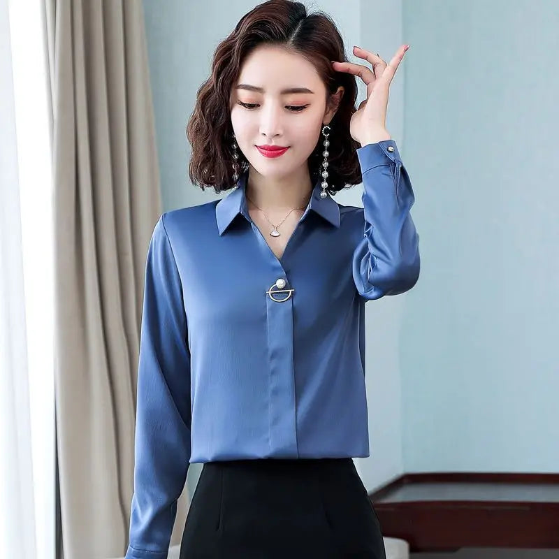 Temperament Mid Sleeved High End Professional Women's Chiffon Shirt Spring Autumn New Long Sleeved Western Style Top