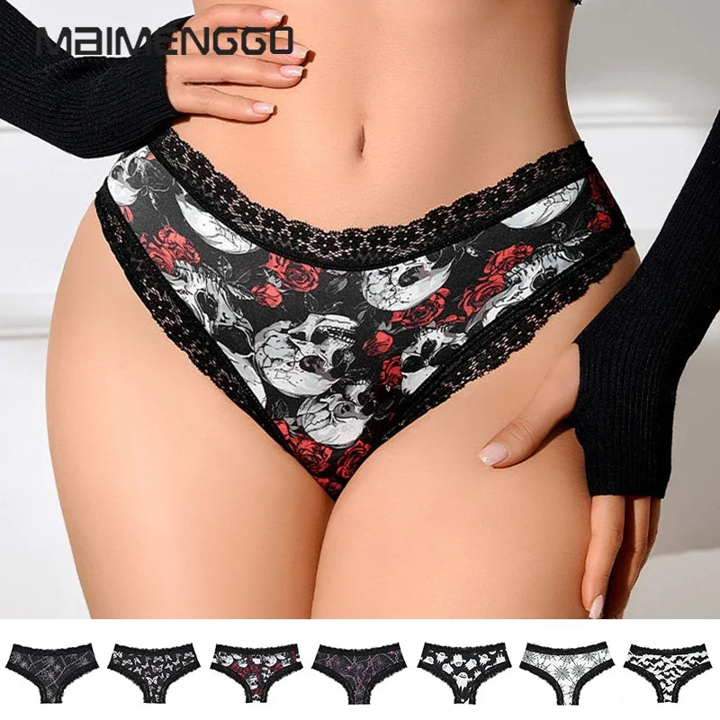 2Pc Set Lingerie Woman Sexy Underwear Lace Female Underwear Ghost Bat Butterfly Gothic Style Breathable Panties For Women undergarments