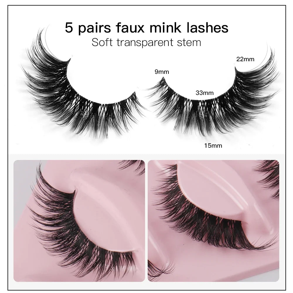 5 Pairs Cat Eye Lashes Faux Mink Eyelashes Natural long Manga Lashes Winged End Eye Elongated Eyelashes Fake Lashes Makeup makeup accessories