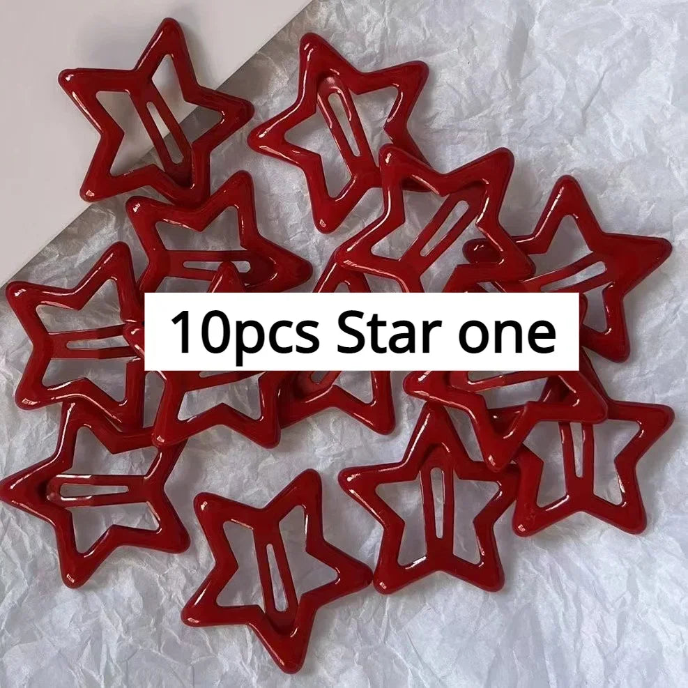 10 Pcs/Lot New Red Star Snap Clip for Girl Waterdrop Barrettes Black Hairpin Women Silver Hair Clip Accessories Kawaii BB Clip   hairclips