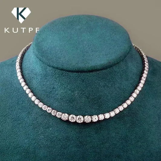 Full Moissanite Tennis Necklace with Certificate 3-5mm Size Gradient Diamond Necklaces for Women 925 Sterling Silver Neck Chain  necklace