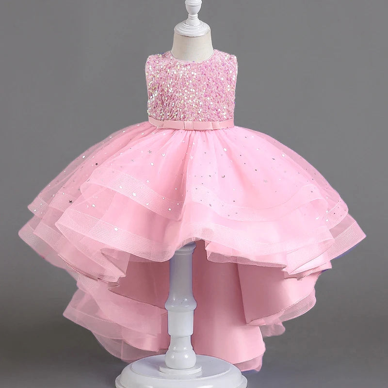 Flower Girls Princess Sequins Baby Wedding Christmas Party Trailing Dress Teenager Children Kids Elegant Vestidos for 3-15Years girls dresses