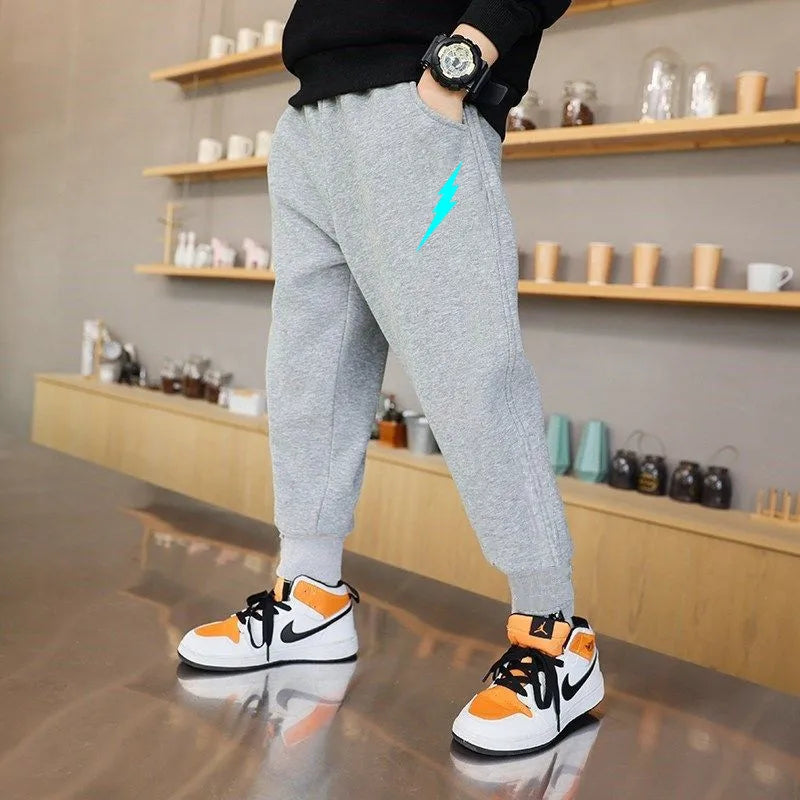 Boys Jogger Sports Pants Luminous Lightning Print Kids Cotton Long Sweatpant Cartoon Running Trousers with Pocket  bottom boys