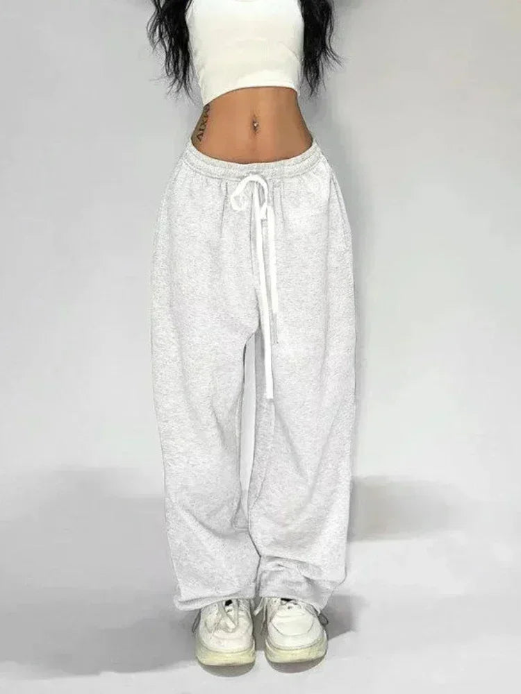 Deeptown Casual Gray Sweatpants Women Wide Leg Black Joggers Classic Baggy Streetwear Oversized Sports Female Trousers All-match bottom