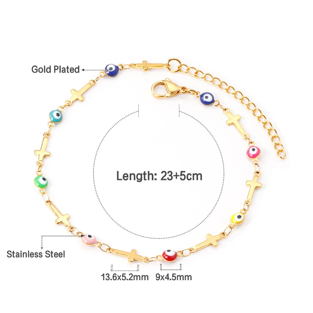 Stainless Steel Gold Color Enamel Round Evil Eye Leg Chain Summer Jewelry Gift For Women Girlfriend anklet