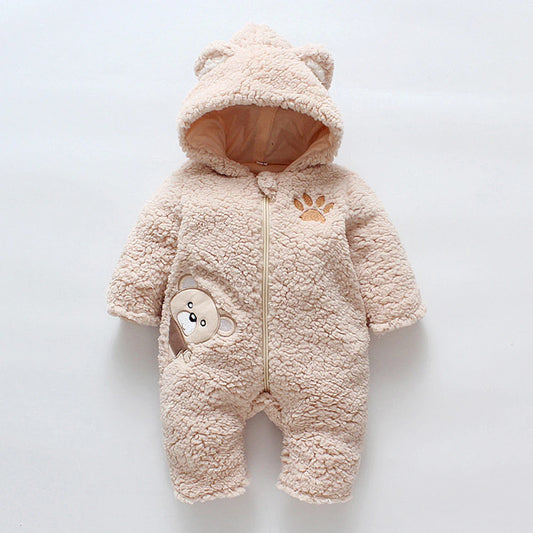 Lamb hair cartoon bear embroidered baby jumpsuit winter new girl baby long sleeved crawling suit thickened girl infants girls infants boys