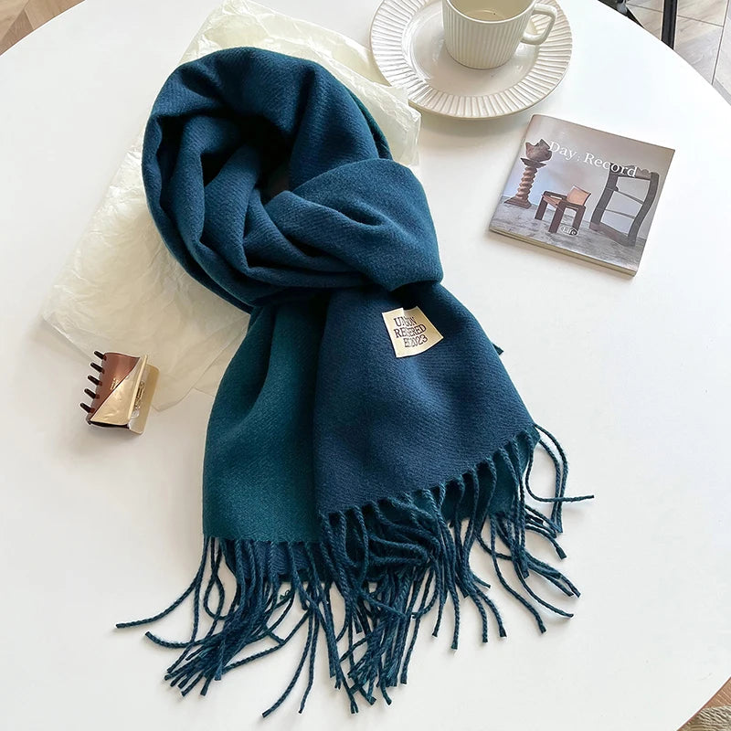 New Fashion Cashmere Scarf Warm Winter for Women Korean Style Knitted Solid Color Double Sided Wraps Neckerchief scarf and shawl