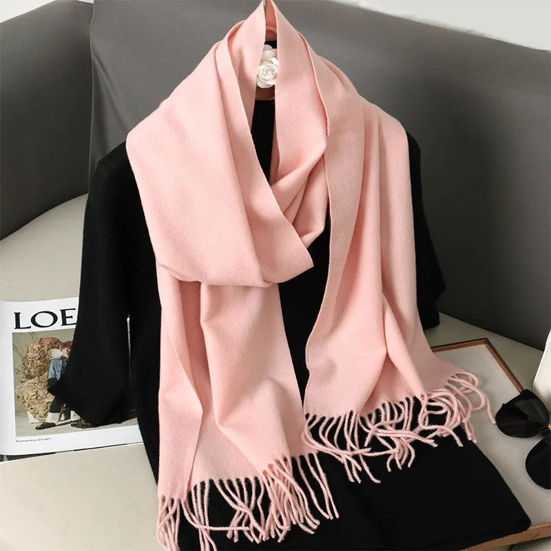 62Color Solid Women Winter Scarf Warm Thicken Cashmere Shawl Outdoor Fashion Luxury Tassels Pashmina Lady Wrap Windproof Scarves scarf and shawl