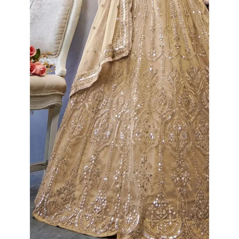 Elegant Ethnic Wear Women's Lengha Customize Stitched Golden Color Lehenga Choli party lehnga