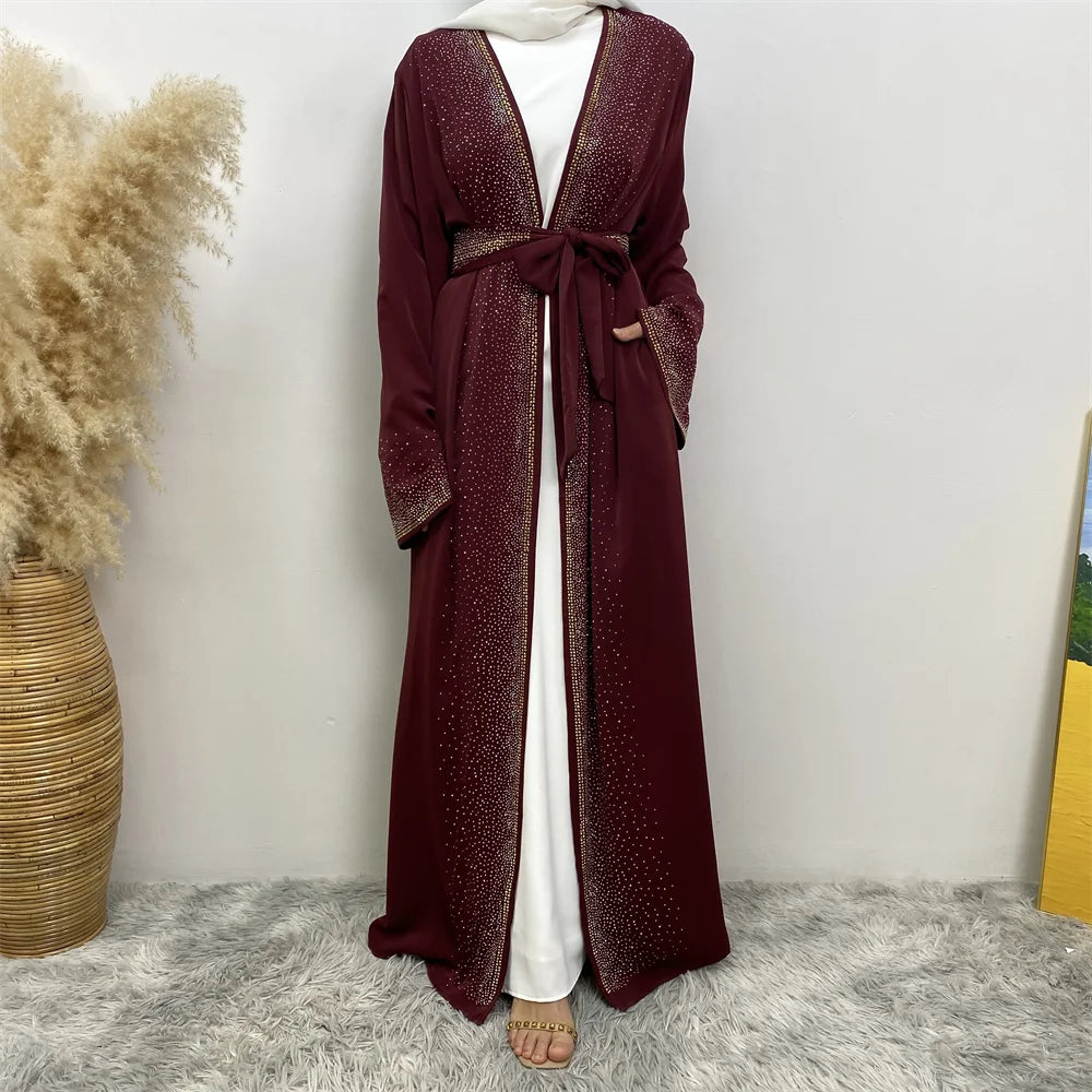 Fashion new Middle East Muslim ironing drill cardigan robe Arab Turkish women Dubai explosion women's  abaya