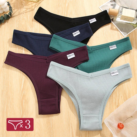 3Pcs/set Women Cotton Brazilian Panties S-XL Waffle Style Underpants Ladies Cotton Underwear Comfortable Soft Female Lingerie undergarments