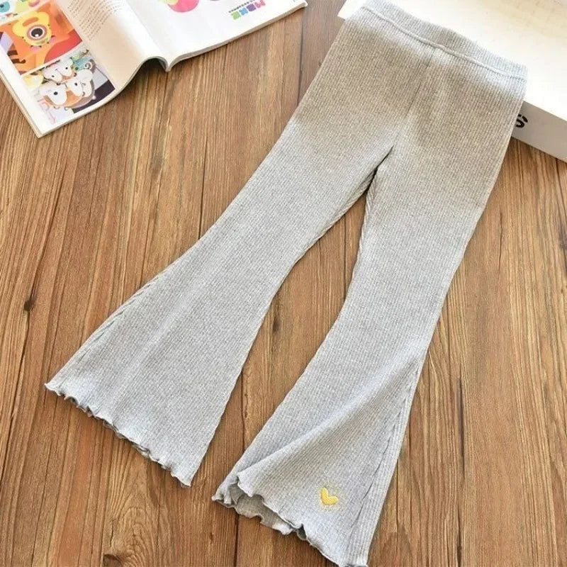 Kids Girls Flare Legging New Arrival Children Casual Elastic Pants Heart Embroidery Slim Fit Leggins Baby Girl Summer Pants bottoms girls