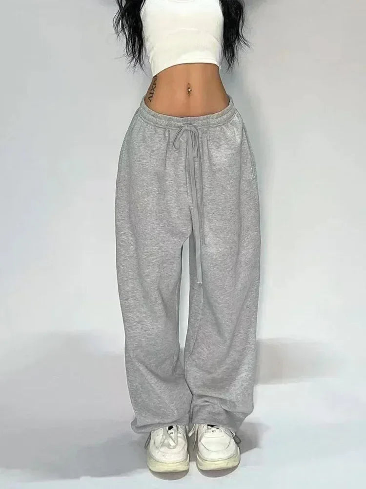 Deeptown Casual Gray Sweatpants Women Wide Leg Black Joggers Classic Baggy Streetwear Oversized Sports Female Trousers All-match bottom