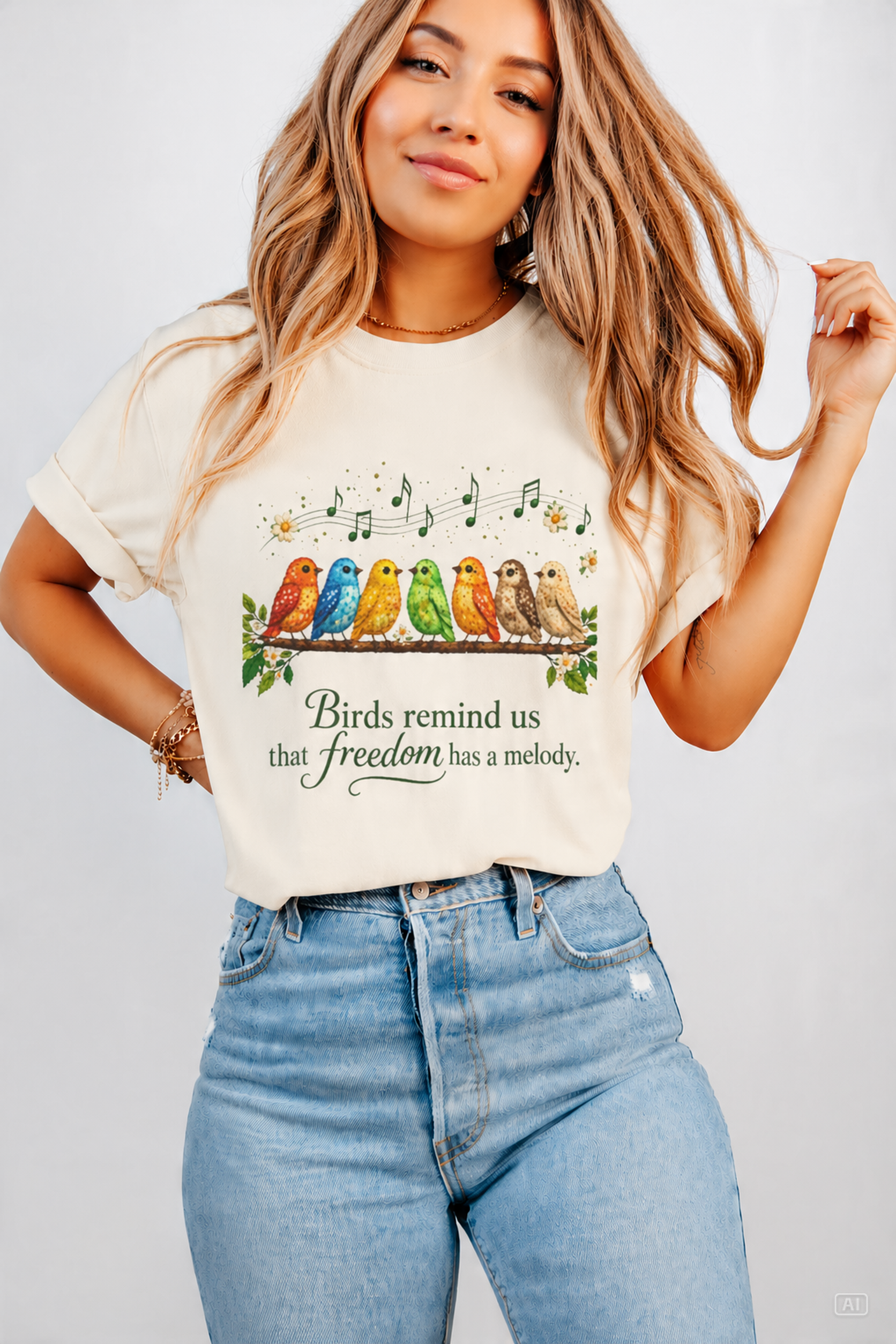 Colorful Songbirds on Branch T-Shirt | Birds Remind Us That Freedom Has a Melody